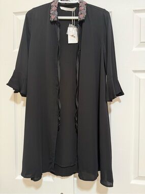 Zara Black Chiffon Jacket with Beaded Floral Collar